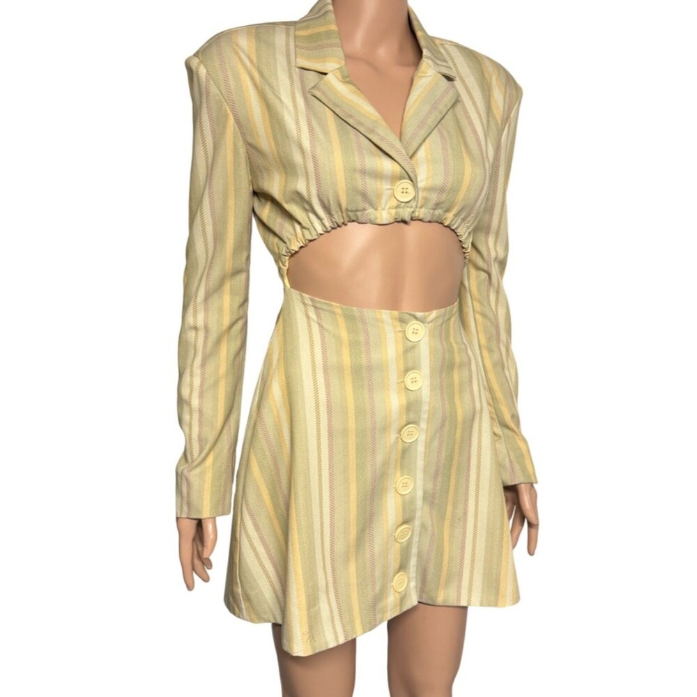 Danielle Bernstein xWeWoreWhatXS Striped Cutout Blazer:Long Sleeve Mini Dress